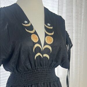 Moon Phase Jumpsuit Black with Moon and Star Design L